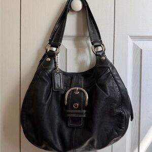 Coach Black Leather Buckle Shoulder Bag
